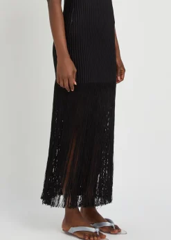 Fringed ribbed-knit skirt