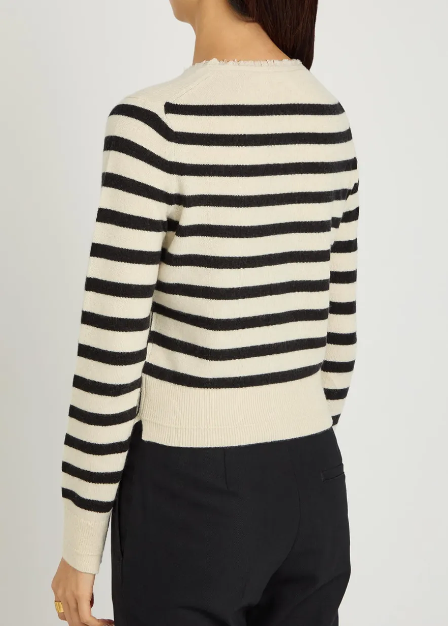 Fringed striped cashmere and cotton-blend cardigan