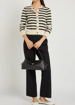 Fringed striped cashmere and cotton-blend cardigan
