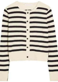 Fringed striped cashmere and cotton-blend cardigan