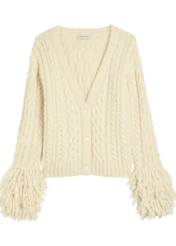 Fringed wool-blend cardigan