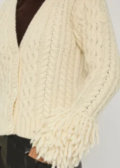 Fringed wool-blend cardigan