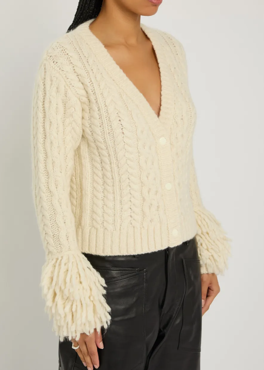 Fringed wool-blend cardigan