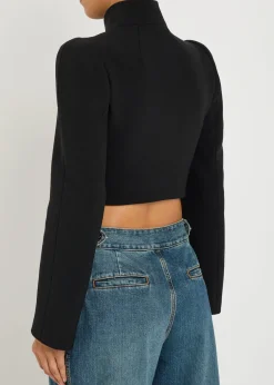 Funnel-neck cavalry twill cropped jacket
