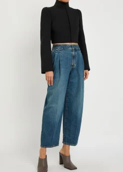 Funnel-neck cavalry twill cropped jacket