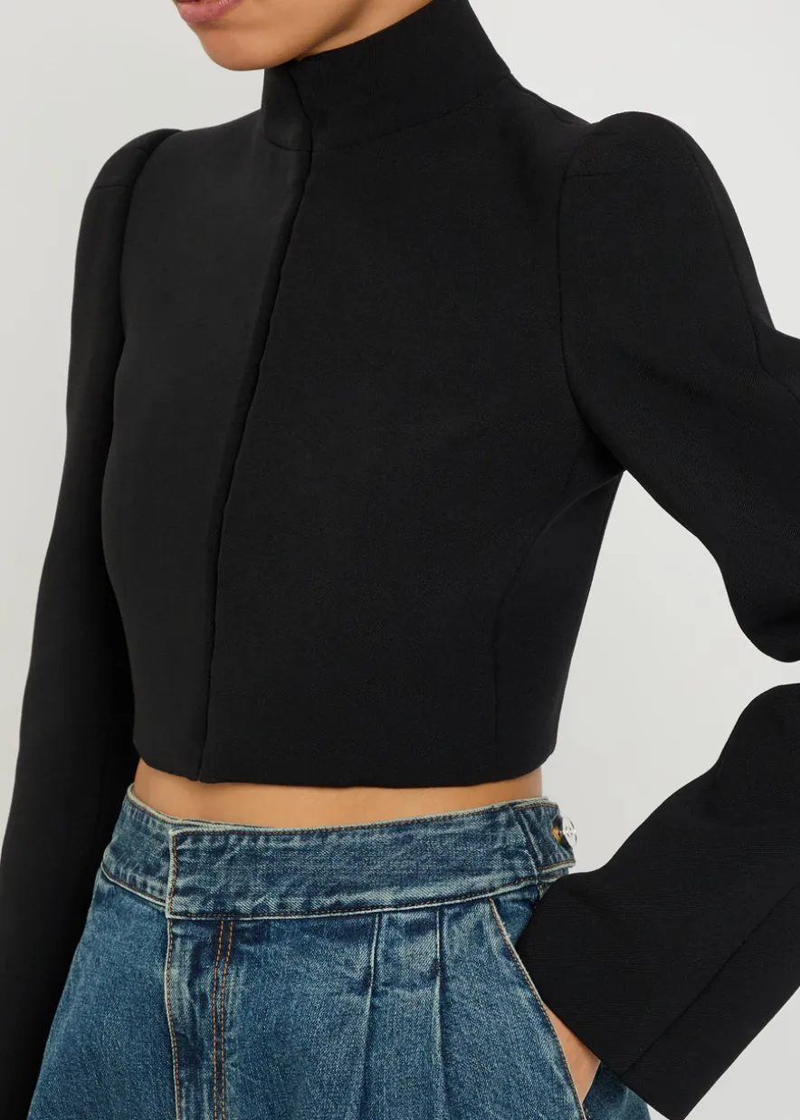 Funnel-neck cavalry twill cropped jacket
