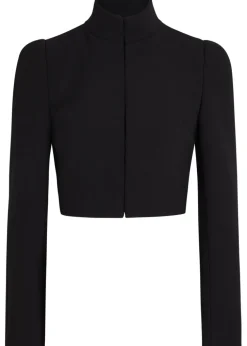 Funnel-neck cavalry twill cropped jacket