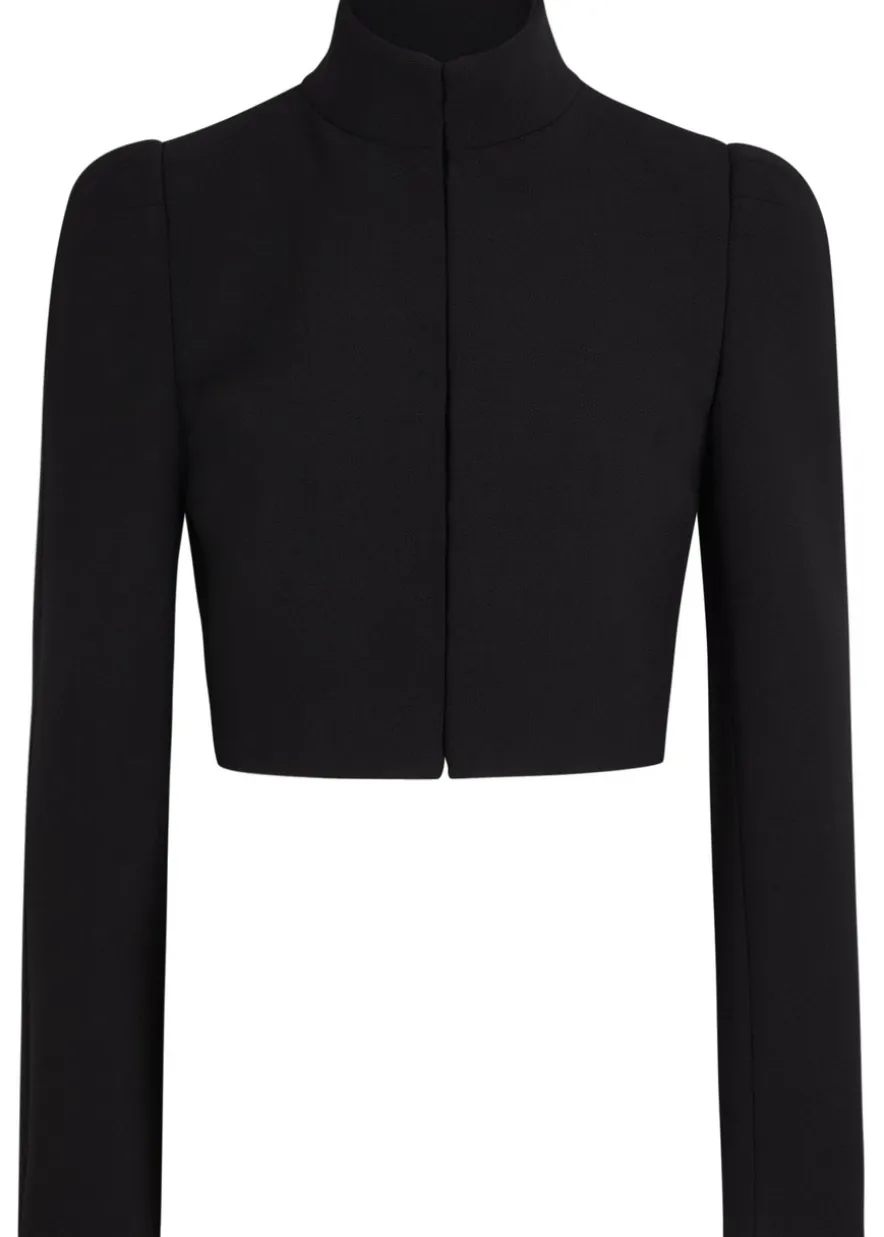 Funnel-neck cavalry twill cropped jacket