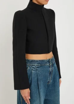 Funnel-neck cavalry twill cropped jacket