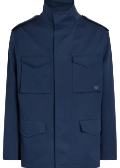 Funnel-neck twill coat
