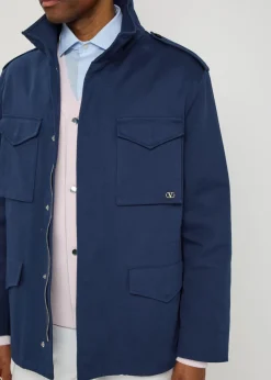 Funnel-neck twill coat
