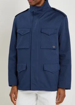 Funnel-neck twill coat
