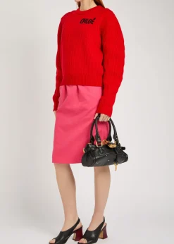 Gabardine cotton and linen-blend skirt
