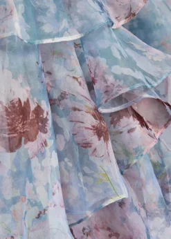 Gabriella floral-print strapless linen-blend gown