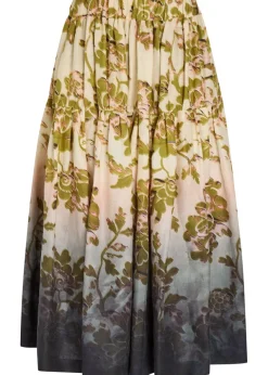 Gala floral-print linen midi skirt