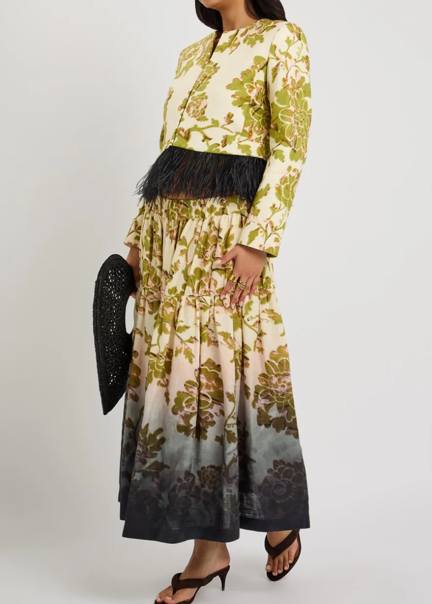 Gala floral-print linen midi skirt