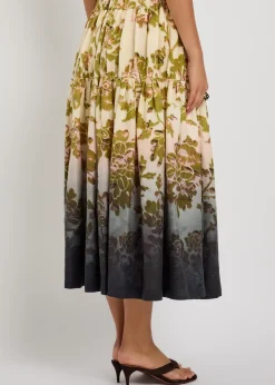 Gala floral-print linen midi skirt