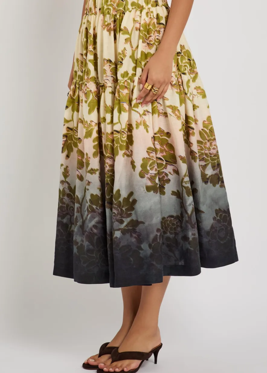 Gala floral-print linen midi skirt