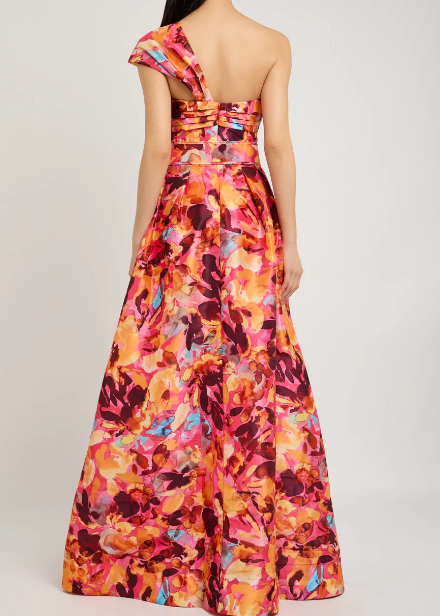 Gardenia floral-printed moiré gown