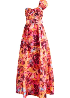 Gardenia floral-printed moiré gown