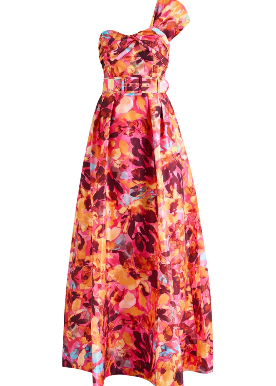 Gardenia floral-printed moiré gown