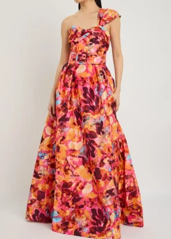 Gardenia floral-printed moiré gown