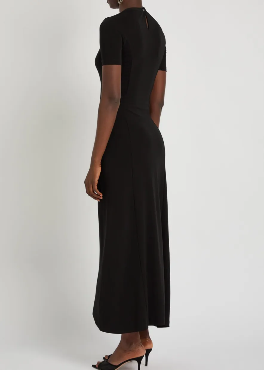Gathered asymmetric stretch-jersey midi dress