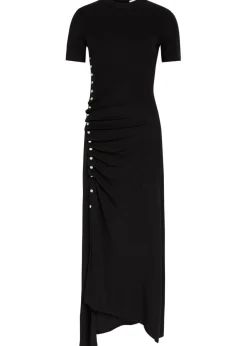 Gathered asymmetric stretch-jersey midi dress