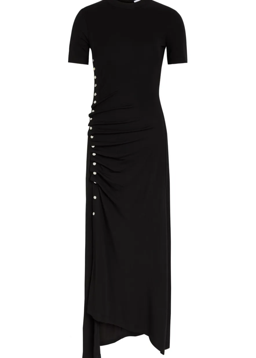 Gathered asymmetric stretch-jersey midi dress