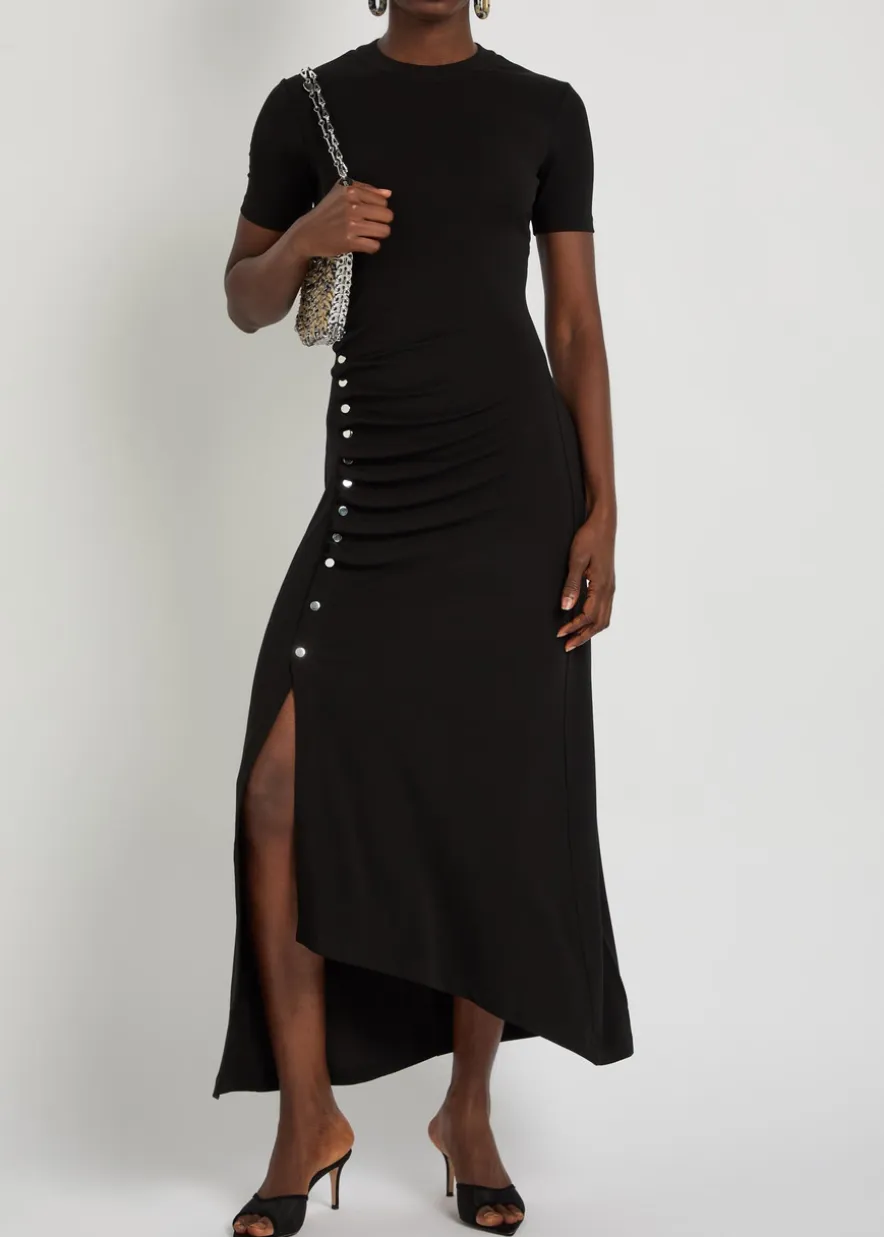 Gathered asymmetric stretch-jersey midi dress