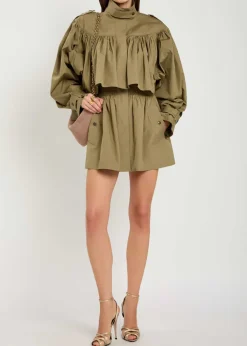 Gathered cotton-poplin coat