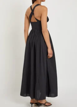 Gathered cotton-poplin midi dress