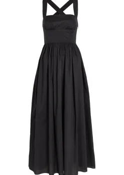 Gathered cotton-poplin midi dress