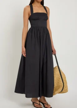 Gathered cotton-poplin midi dress