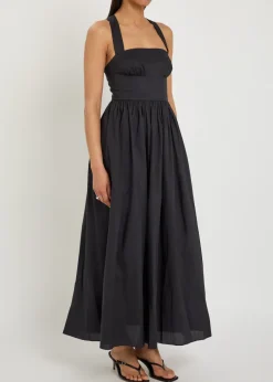 Gathered cotton-poplin midi dress