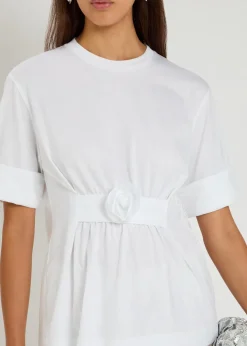 Gathered floral-appliquéd cotton T-shirt