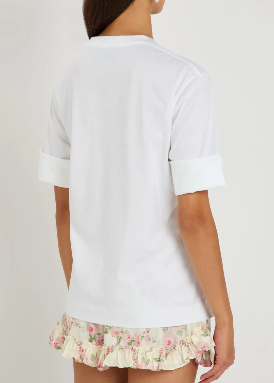 Gathered floral-appliquéd cotton T-shirt