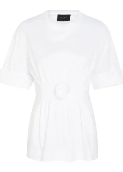 Gathered floral-appliquéd cotton T-shirt