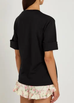 Gathered floral-appliquéd cotton T-shirt