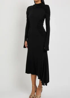 Gathered jersey-crepe midi dress