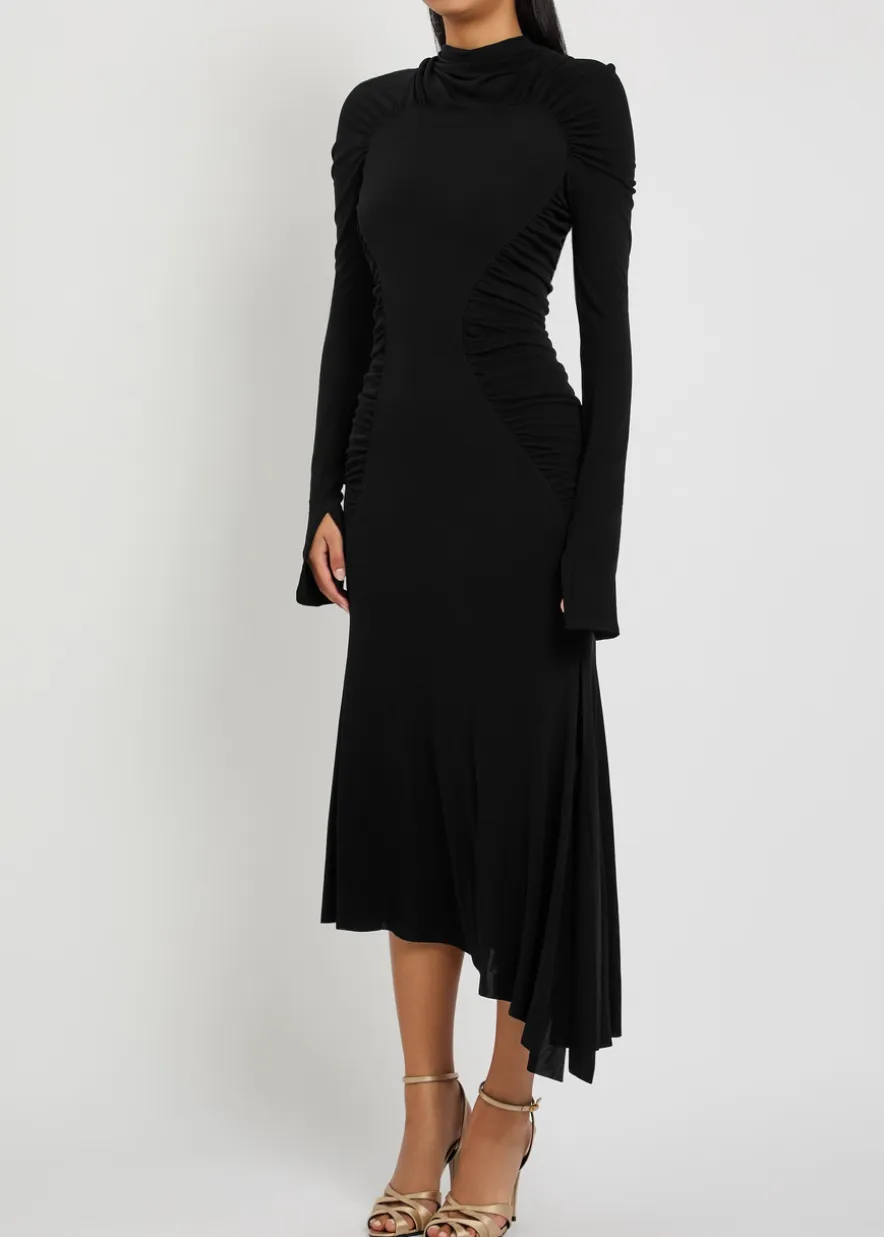 Gathered jersey-crepe midi dress