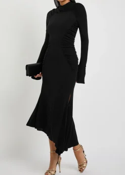Gathered jersey-crepe midi dress