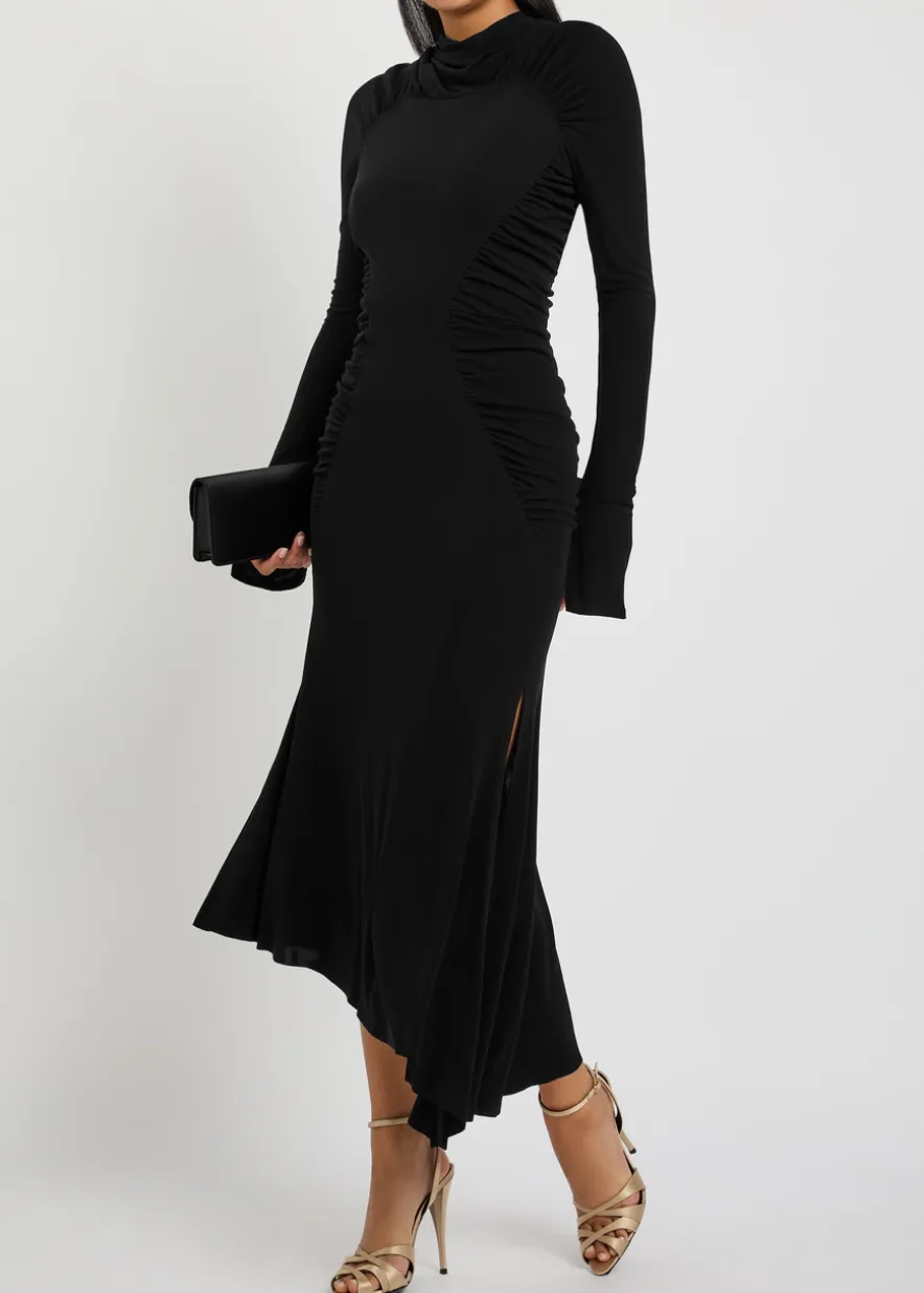 Gathered jersey-crepe midi dress