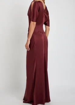 Gathered satin-crepe midi dress
