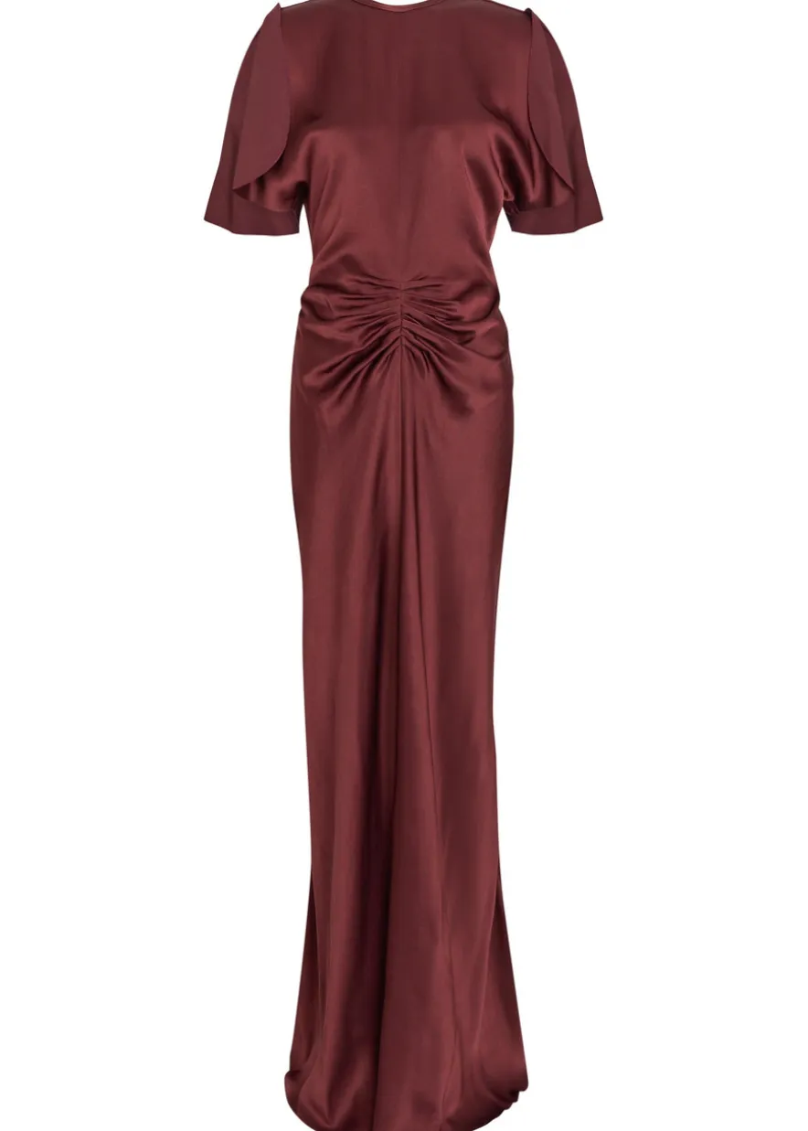 Gathered satin-crepe midi dress