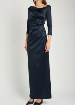 Gathered satin maxi dress