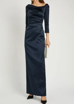 Gathered satin maxi dress