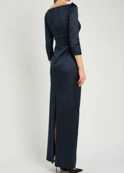 Gathered satin maxi dress