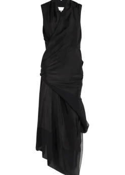 Gathered silk midi wrap dress
