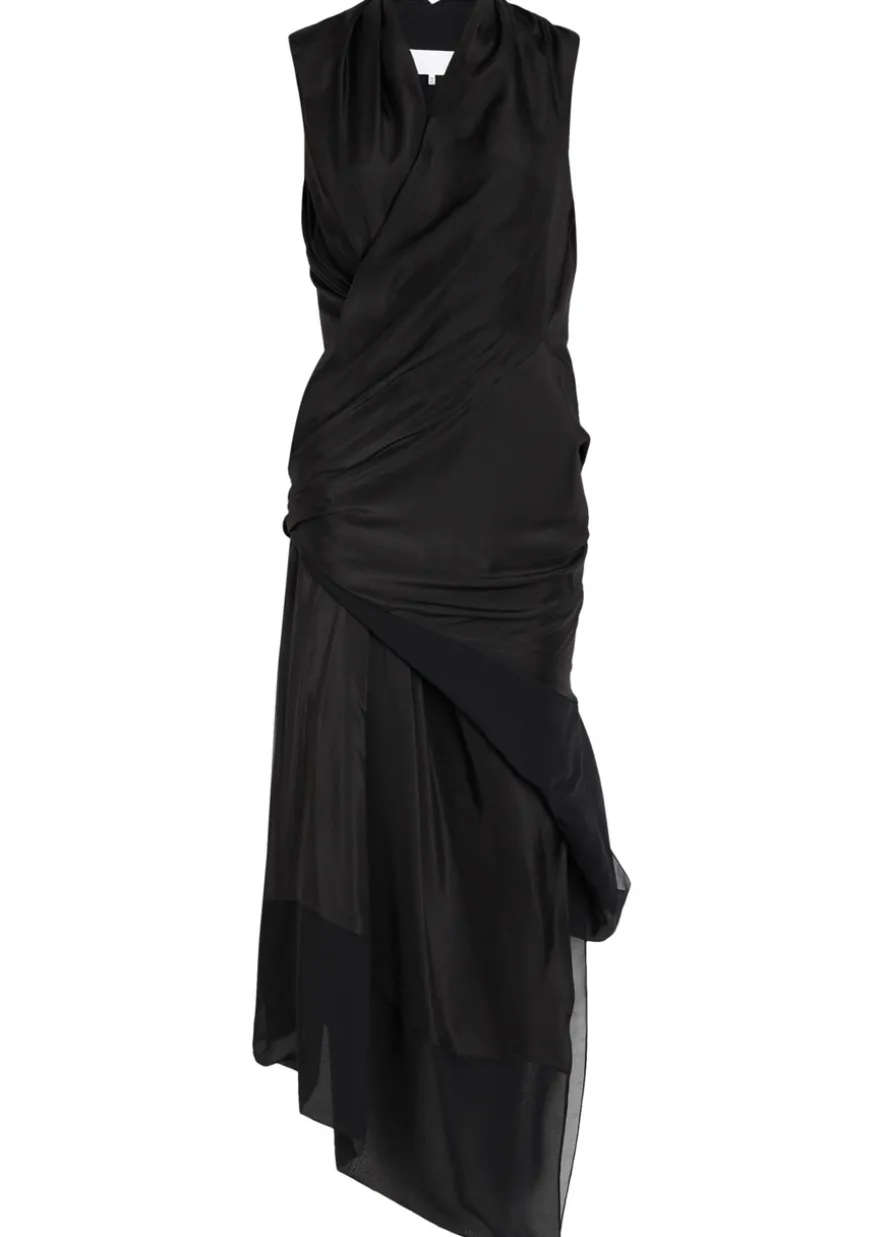 Gathered silk midi wrap dress